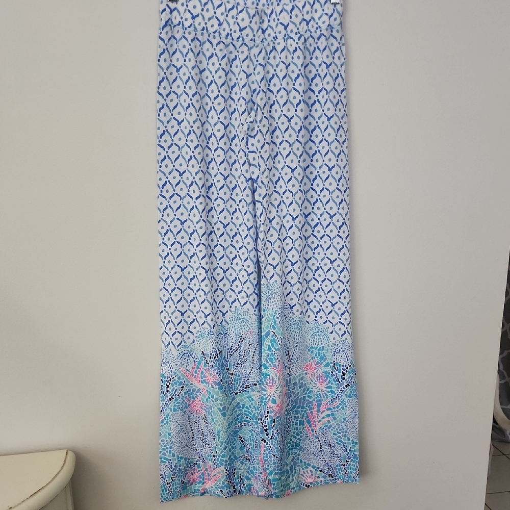 Lilly Pulitzer Blue and Pink Wide Leg Pants